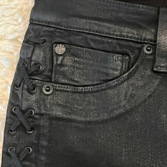 Hudson Stevie Skinny Mid Rise Lace Up Legs Waxed Black Jeans 29 - Picture 5 of 13